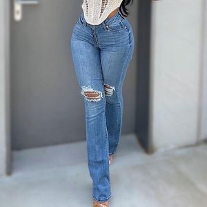 #116 Tall stretch denim distressed bootcut jeans (5)